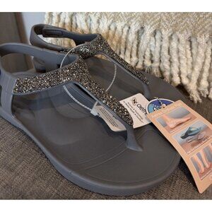 Aetrex Women’s Size 9 Skyler Thong Sandal pewter Grey embellished